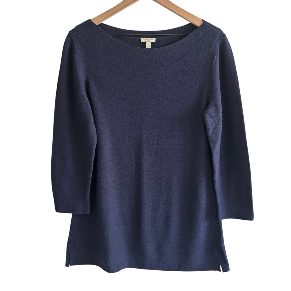 Talbots Classic Boat Neck Navy Blue Sweater 3/4 Sleeves Office Workwear Medium